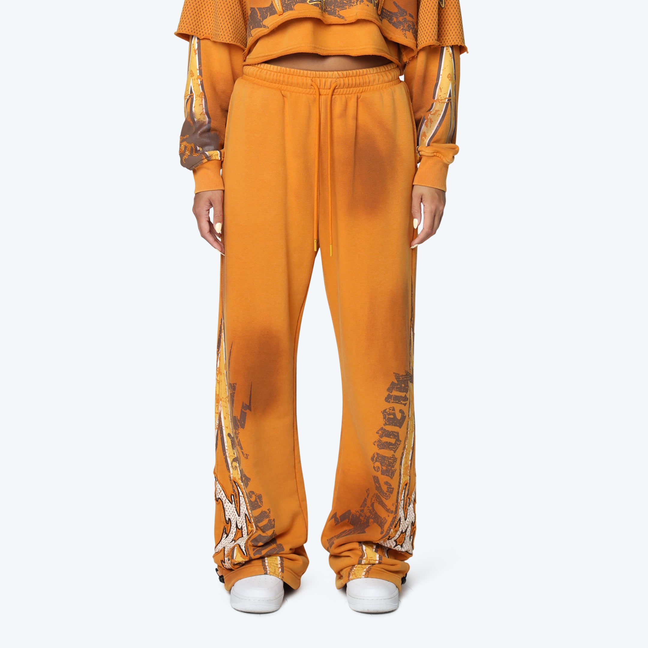 Wide Leg Printed Pants - Golden Oak