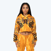 Cropped Vegan Leather Patch Hoodie - Golden Oak