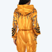 Cropped Vegan Leather Patch Hoodie - Golden Oak