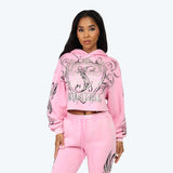 Oversized Cropped All Over Print Hoodie - Begonia Pink