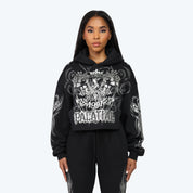 Oversized Cropped All Over Print Hoodie - Black