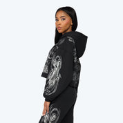 Oversized Cropped All Over Print Hoodie - Black