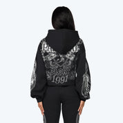 Oversized Cropped All Over Print Hoodie - Black