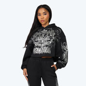 Oversized Cropped All Over Print Hoodie - Black