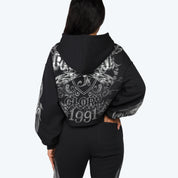 Oversized Cropped All Over Print Hoodie - Black
