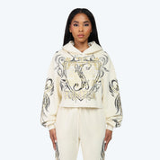 Oversized Cropped All Over Print Hoodie - Turtledove