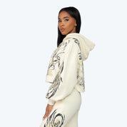 Oversized Cropped All Over Print Hoodie - Turtledove