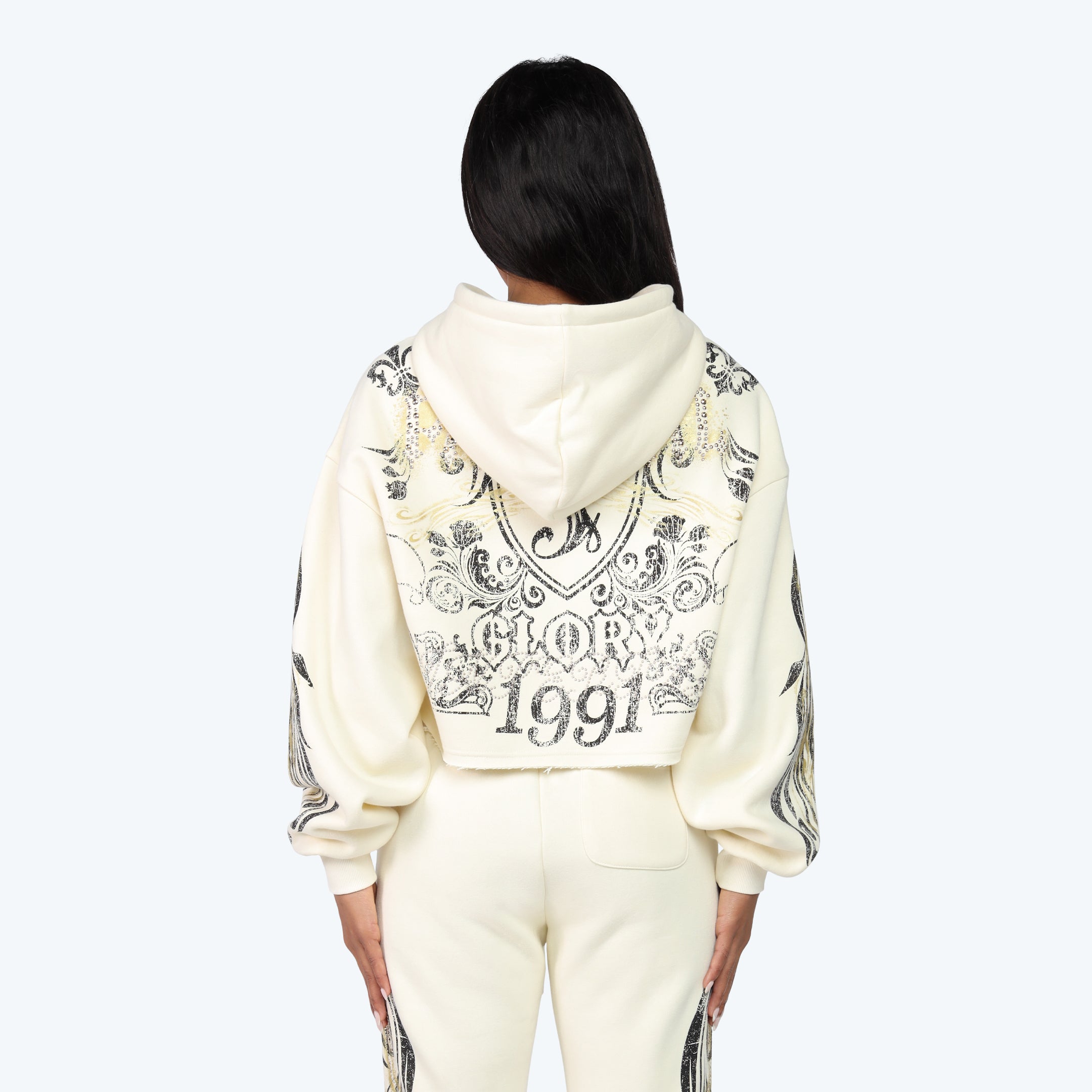 Oversized Cropped All Over Print Hoodie - Turtledove