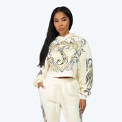 Oversized Cropped All Over Print Hoodie - Turtledove