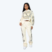 Oversized Cropped All Over Print Hoodie - Turtledove