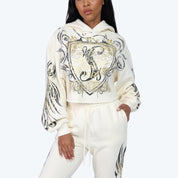 Oversized Cropped All Over Print Hoodie - Turtledove
