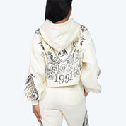 Oversized Cropped All Over Print Hoodie - Turtledove