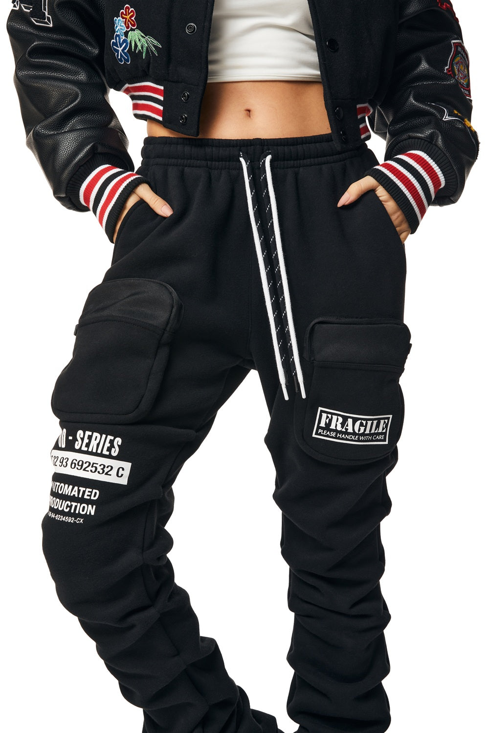 Smoke Rise RED Stacked Utility High Rise Fleece Pants - Black