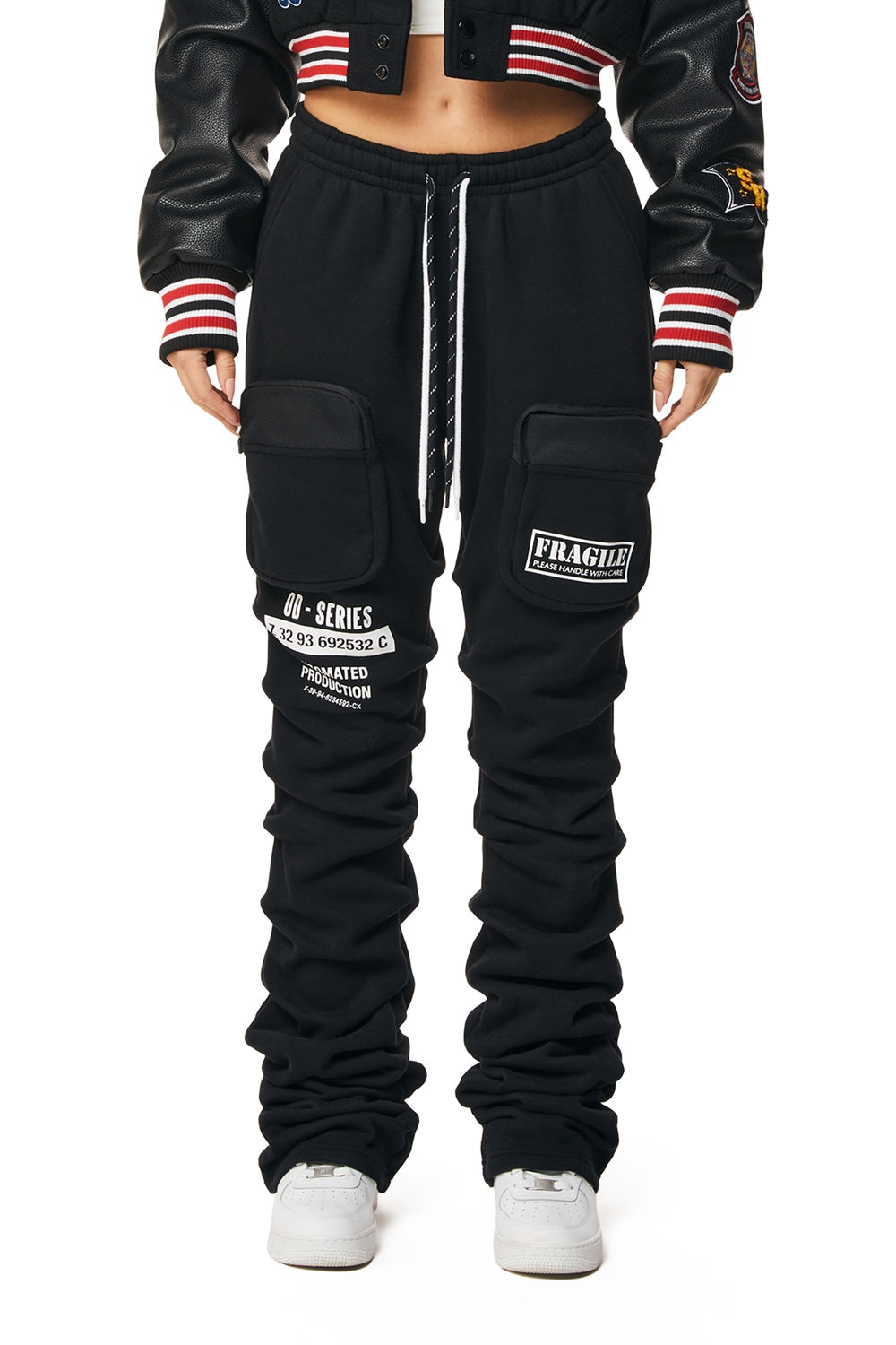 Smoke Rise RED Stacked Utility High Rise Fleece Pants - Black