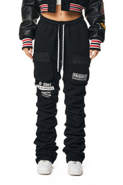 Smoke Rise RED Stacked Utility High Rise Fleece Pants - Black