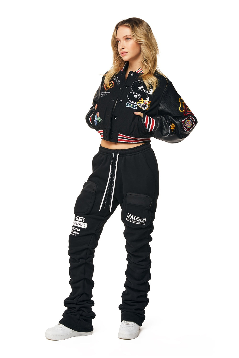 Smoke Rise RED Stacked Utility High Rise Fleece Pants - Black