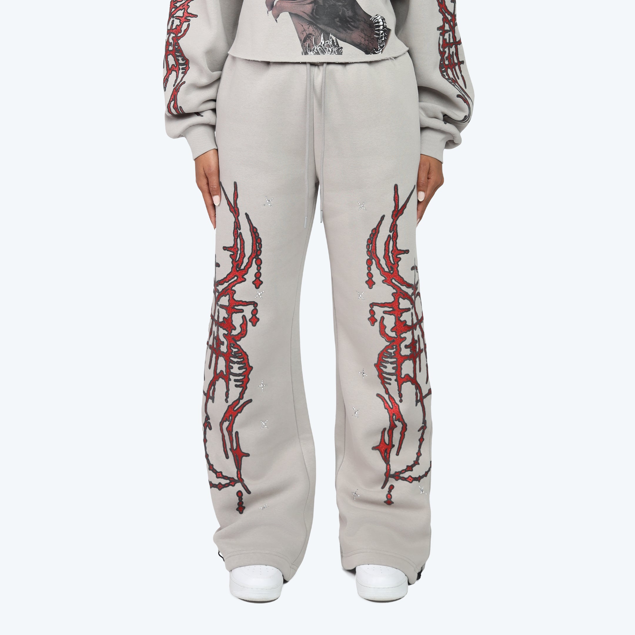 Wide Leg Metallic Printed Pants - Drizzle