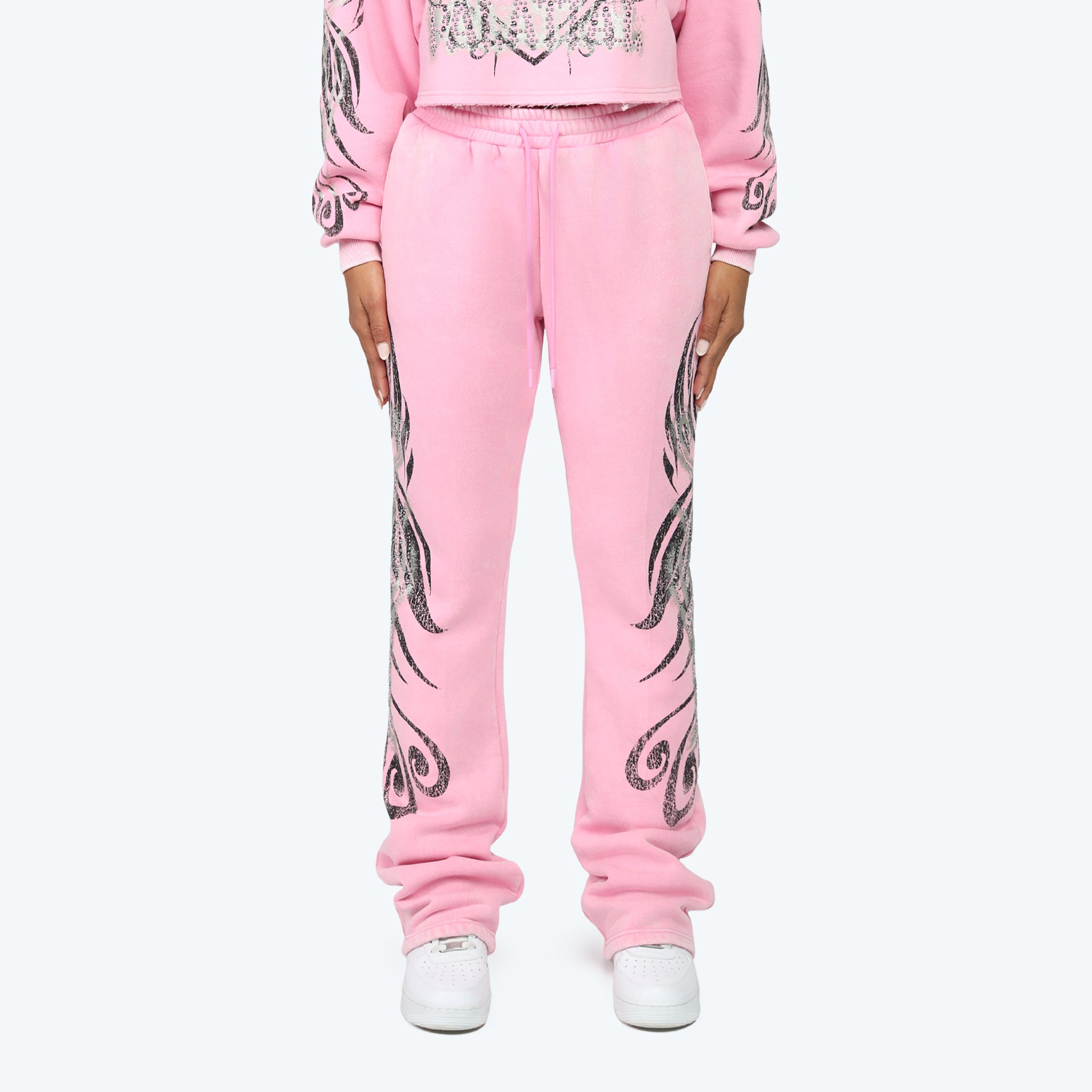 High Rise Stacked Printed Pants - Begonia Pink