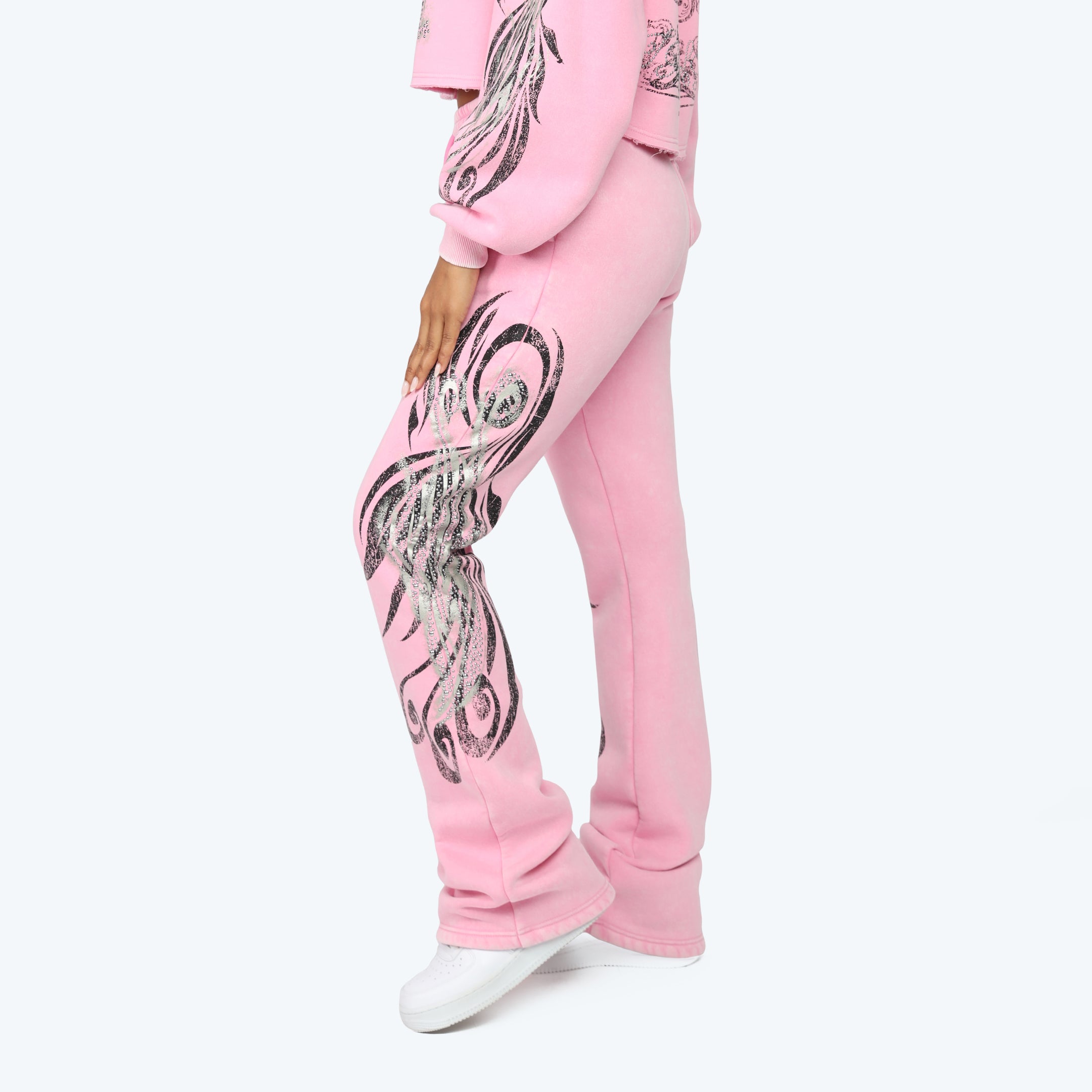 High Rise Stacked Printed Pants - Begonia Pink