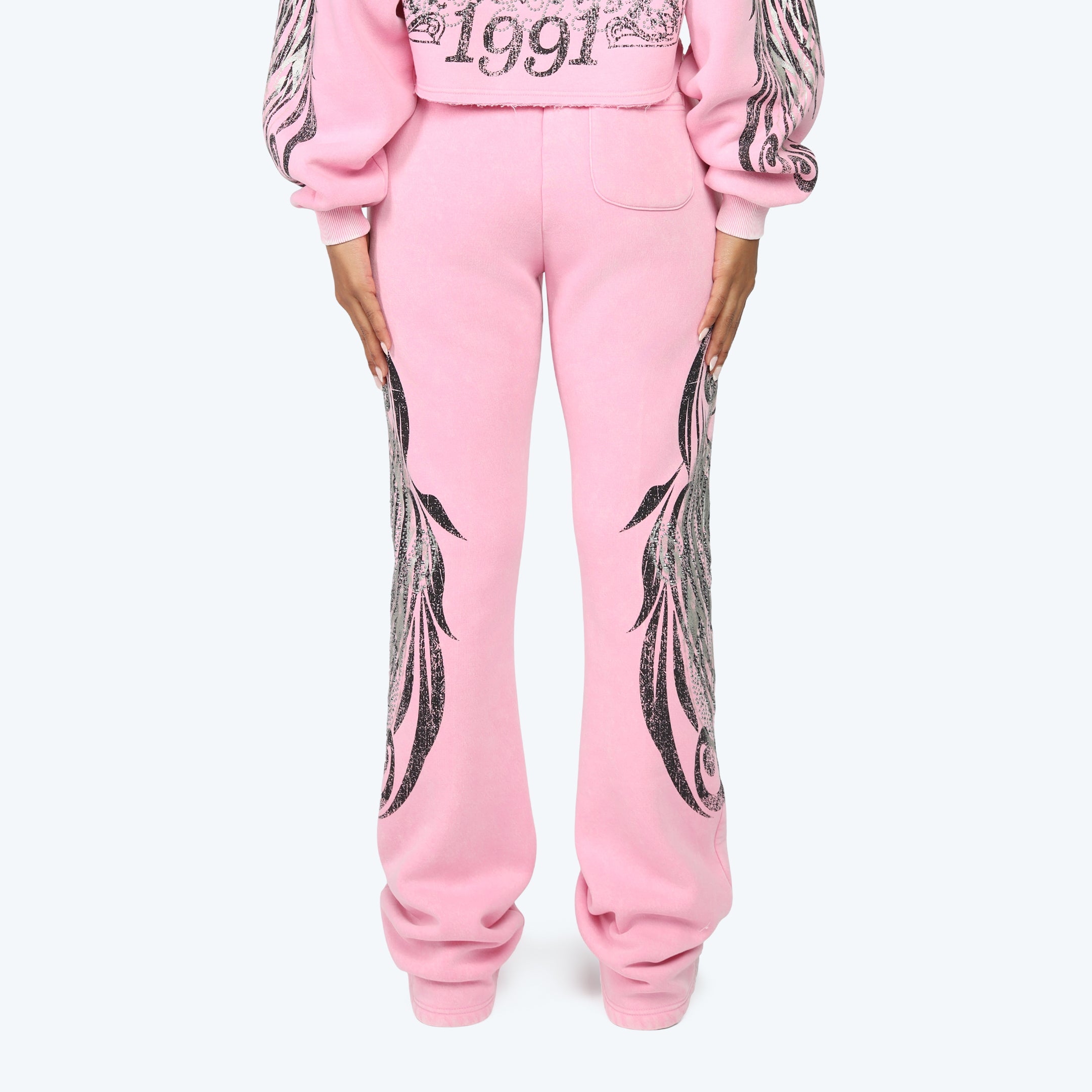 High Rise Stacked Printed Pants - Begonia Pink