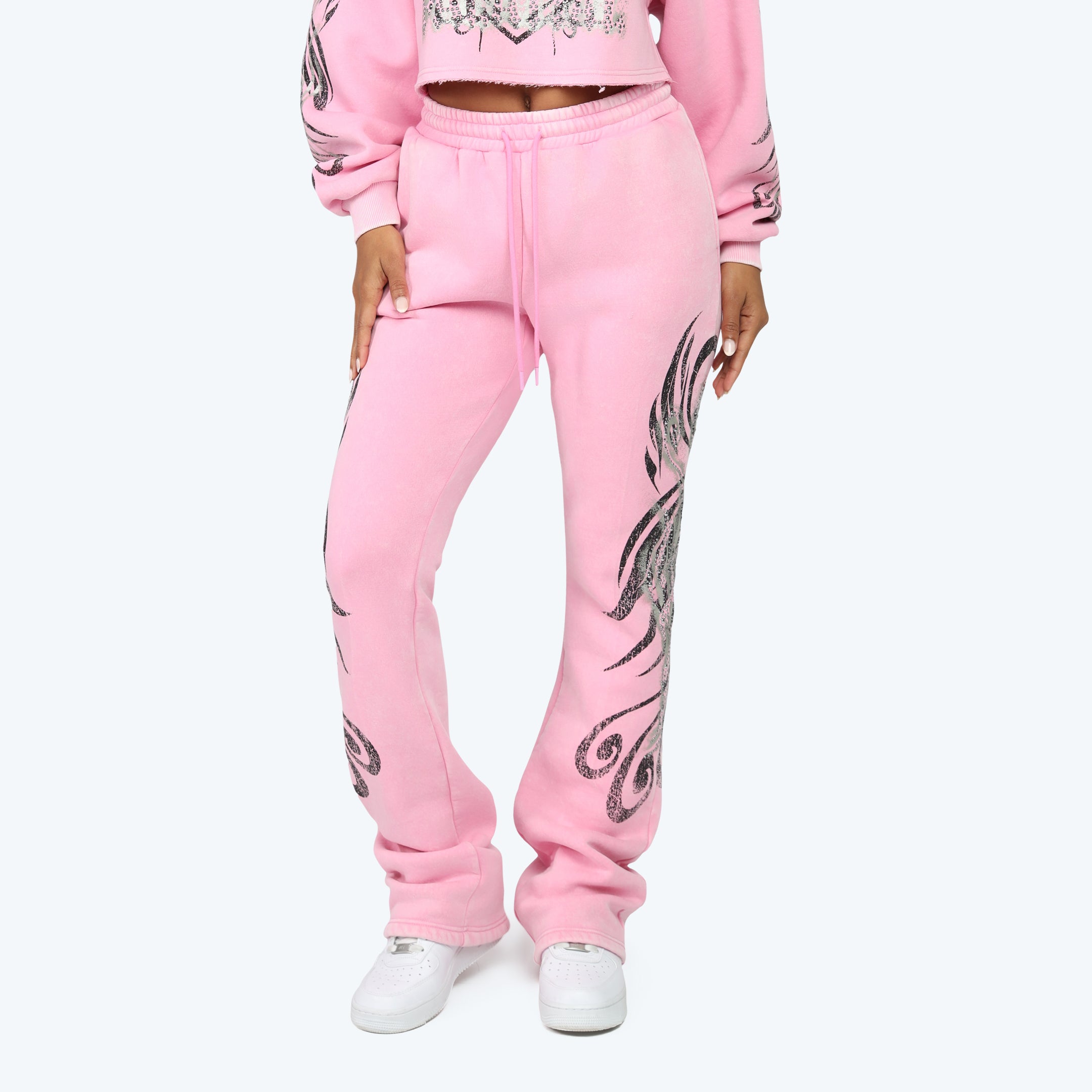 High Rise Stacked Printed Pants - Begonia Pink