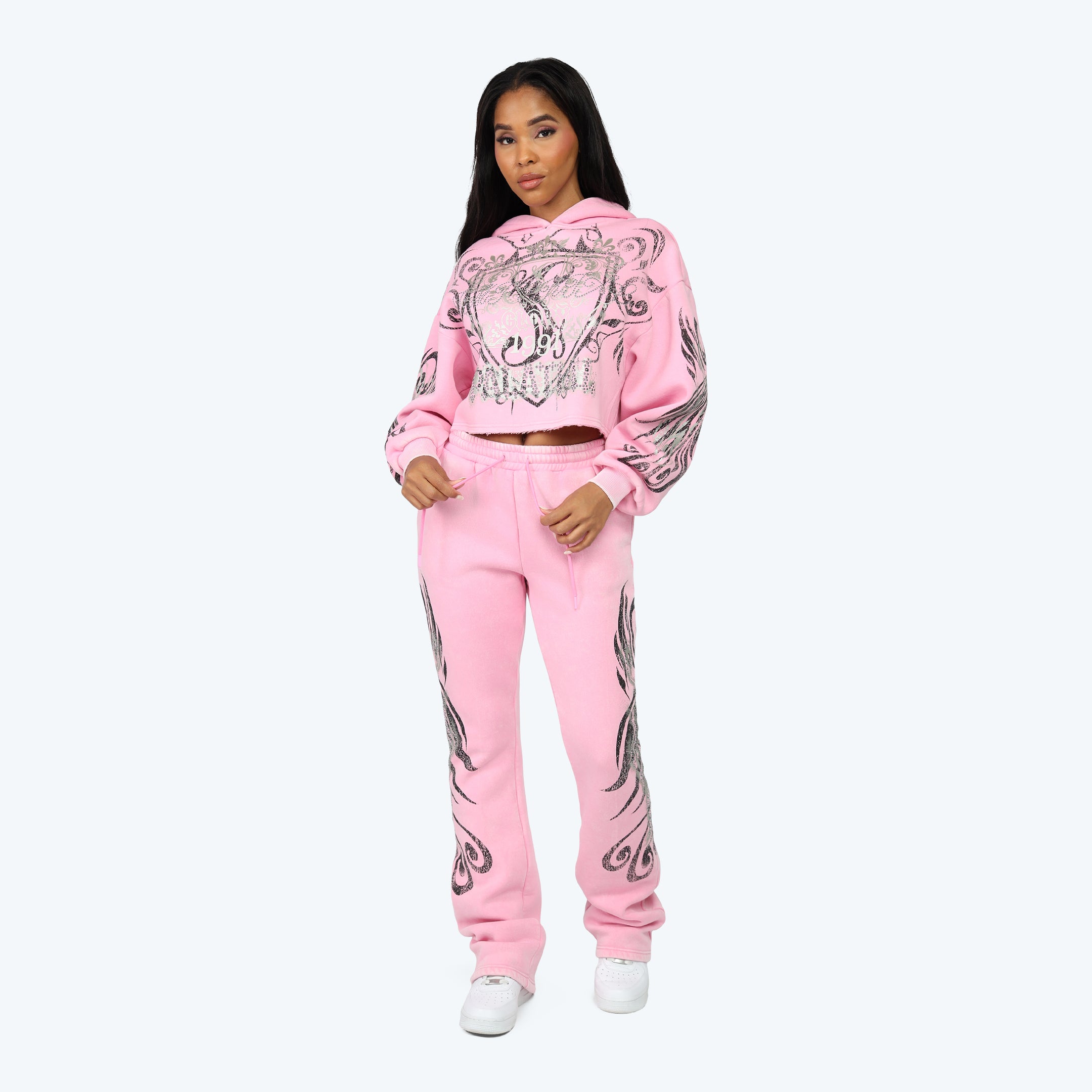 High Rise Stacked Printed Pants - Begonia Pink