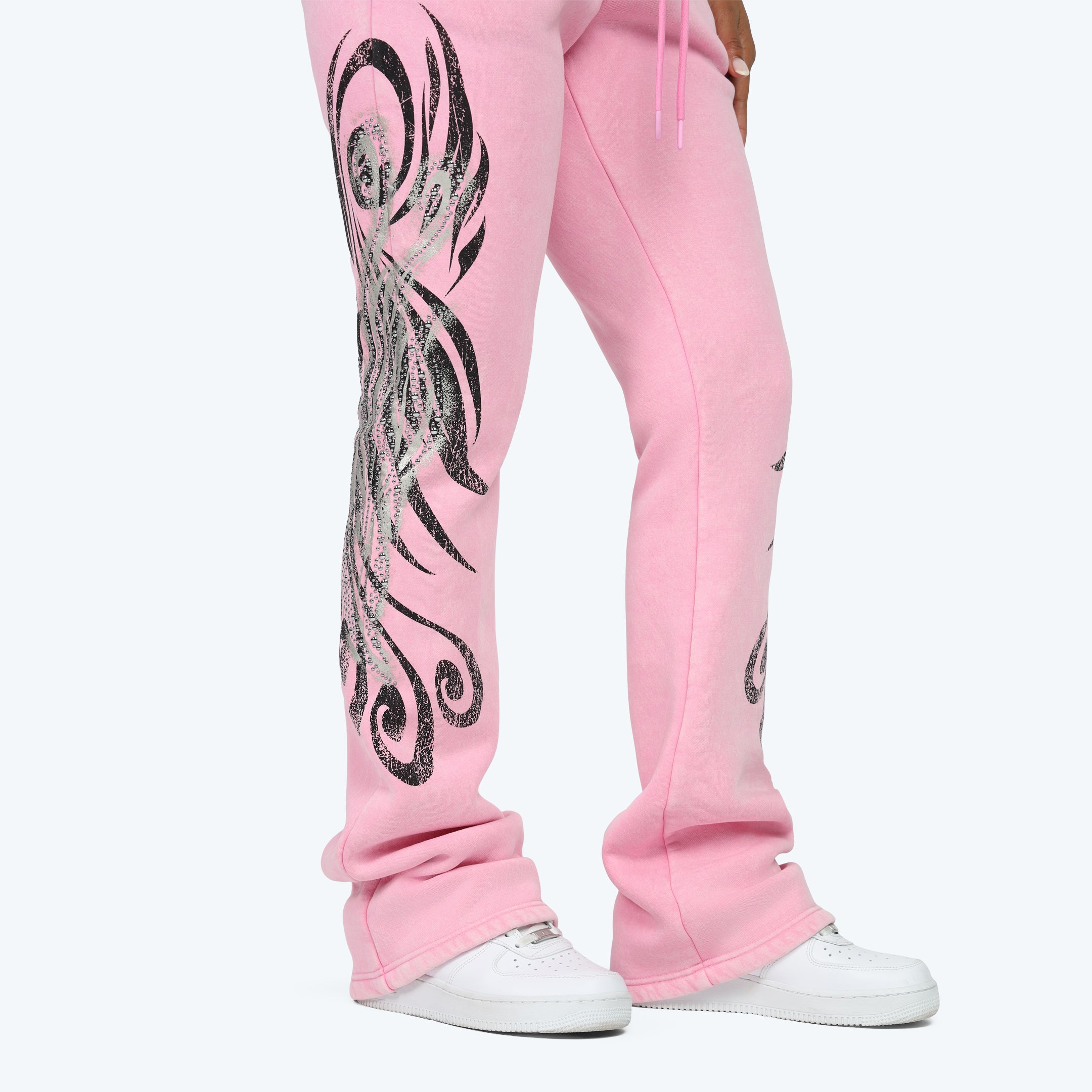 High Rise Stacked Printed Pants - Begonia Pink