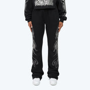 High Rise Stacked Printed Pants - Black