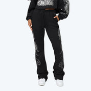 High Rise Stacked Printed Pants - Black