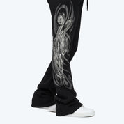 High Rise Stacked Printed Pants - Black