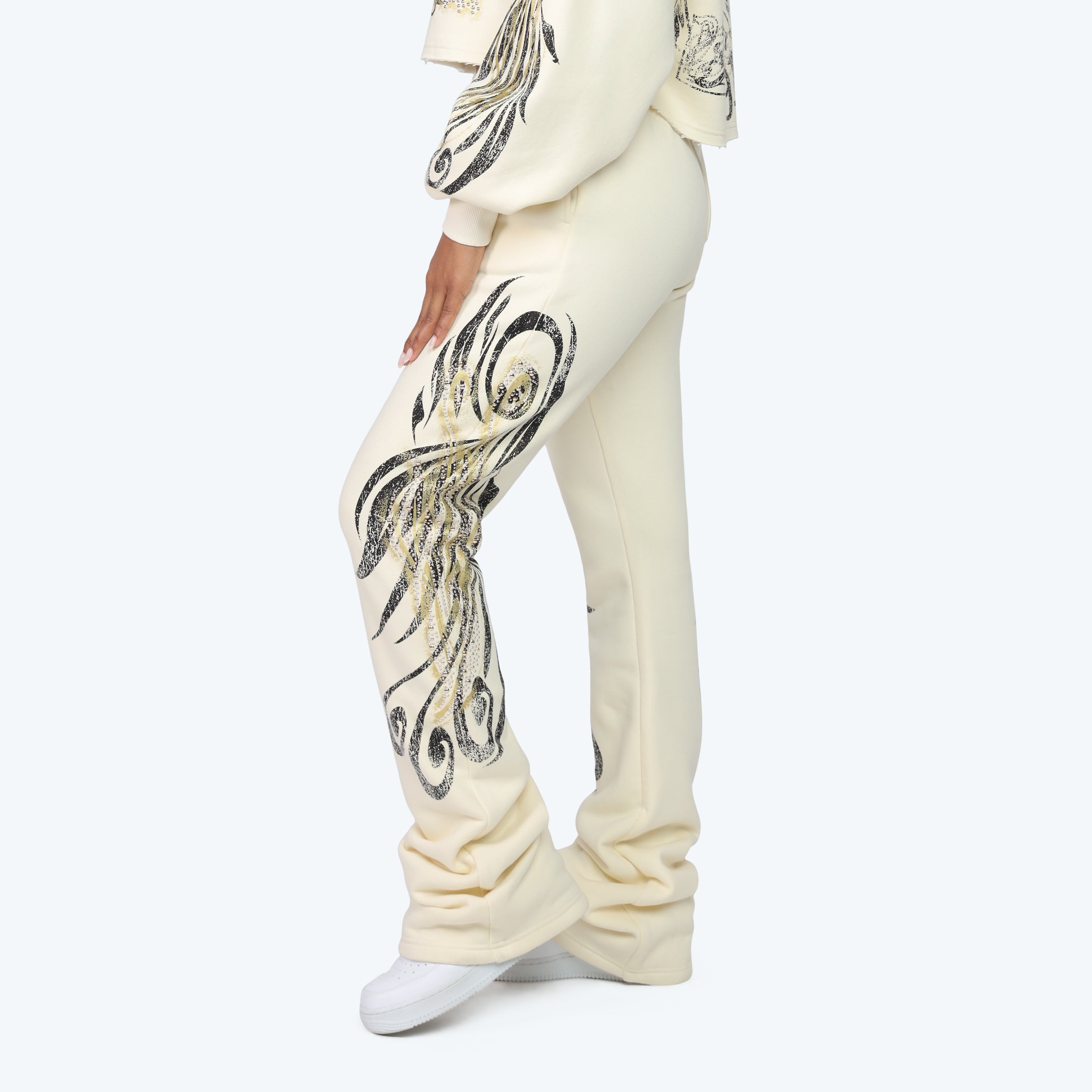 High Rise Stacked Printed Pants - Turtledove