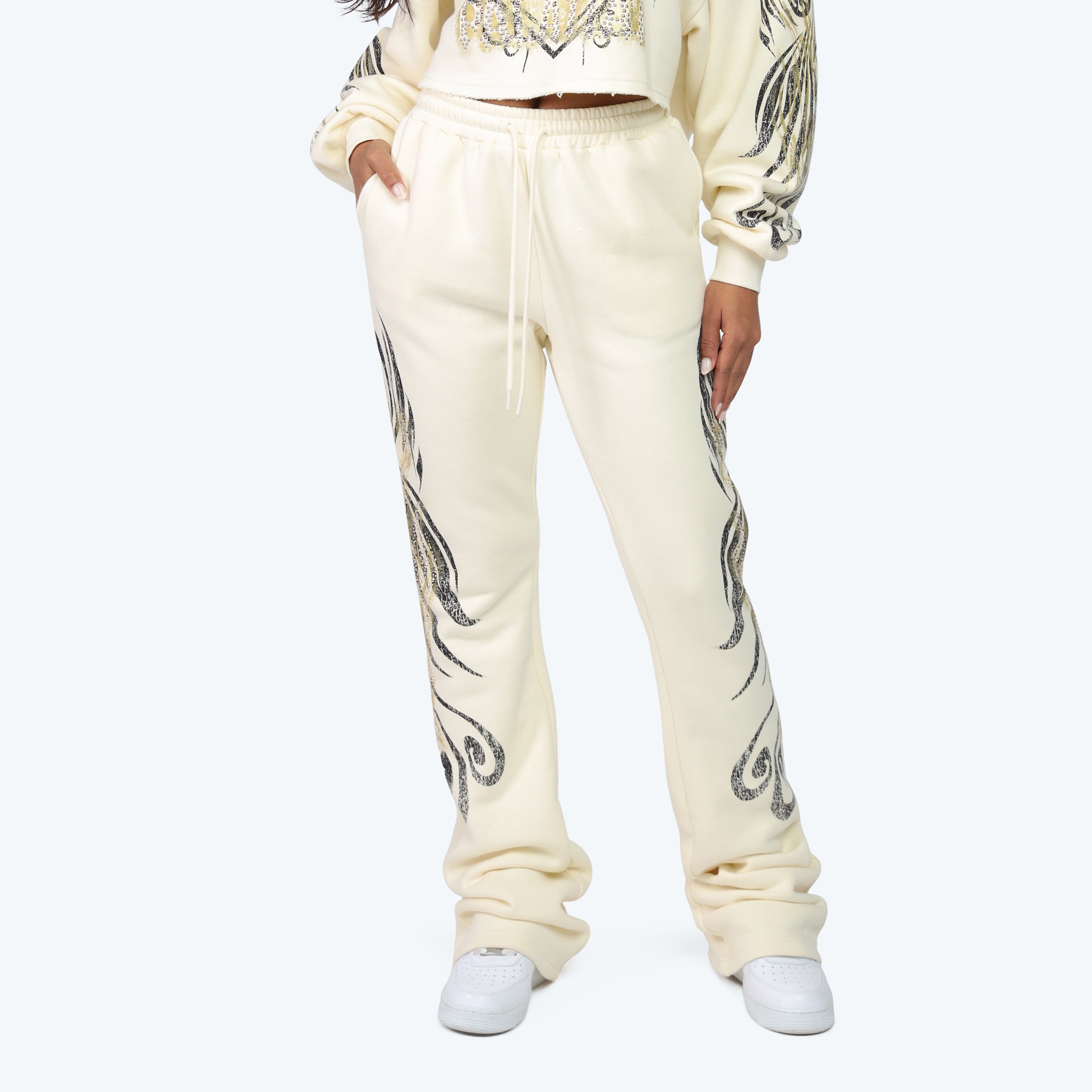 High Rise Stacked Printed Pants - Turtledove