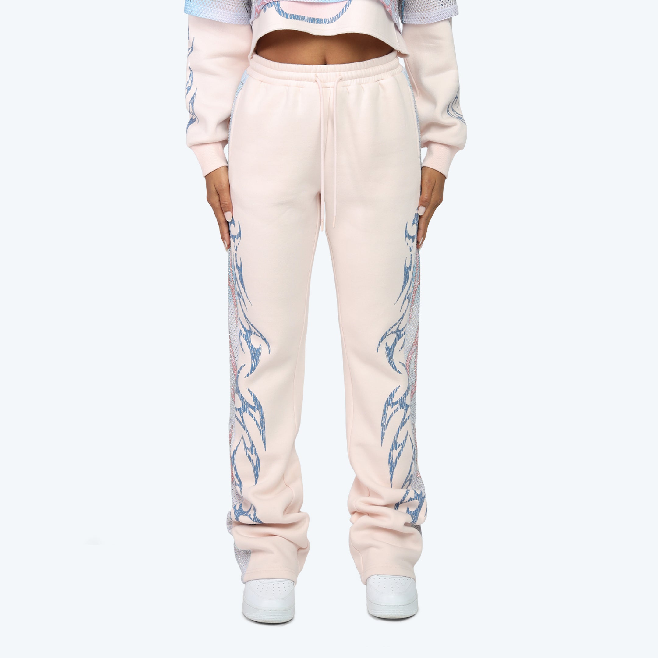 High Rise Stacked Fleece Pants - Misty Rose