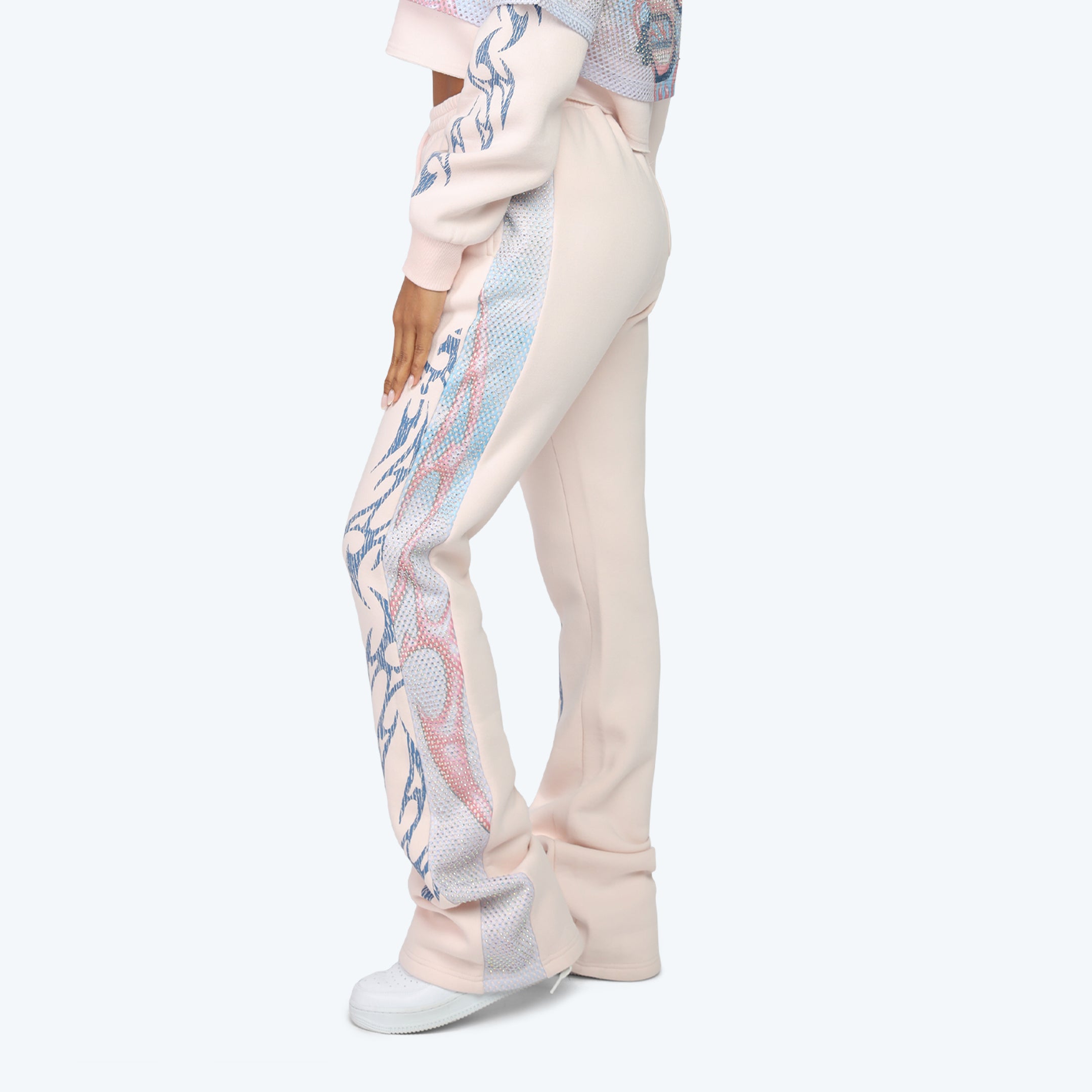 High Rise Stacked Fleece Pants - Misty Rose