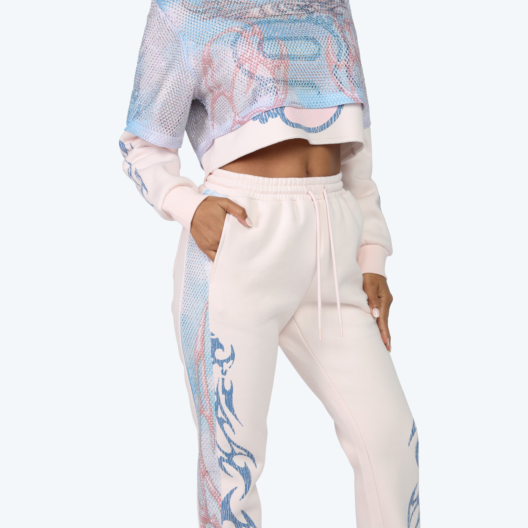 High Rise Stacked Fleece Pants - Misty Rose