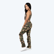 Mid Rise Side Pinched Stacked Twill Pants