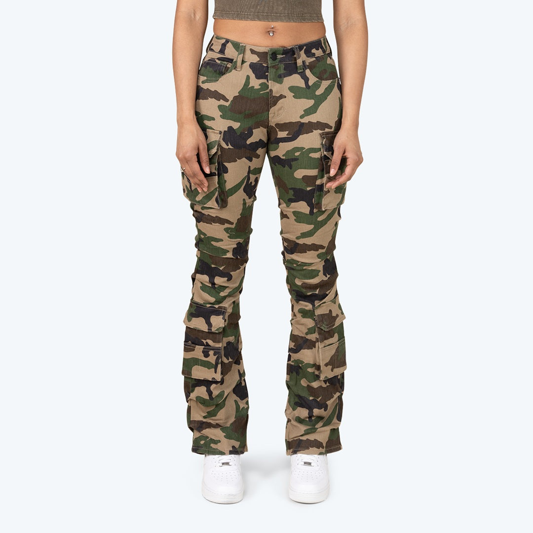 Mid Rise Side Pinched Stacked Twill Pants