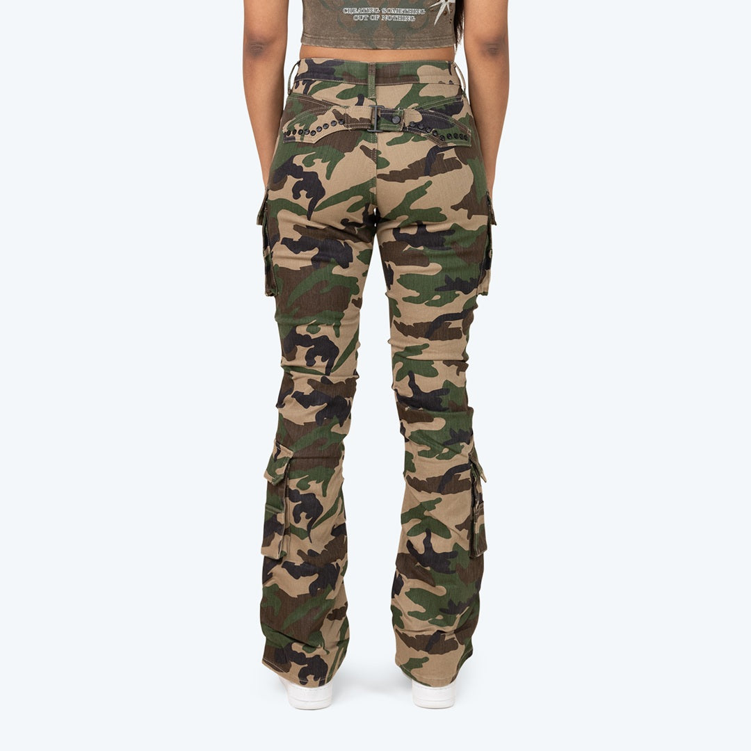 Mid Rise Side Pinched Stacked Twill Pants