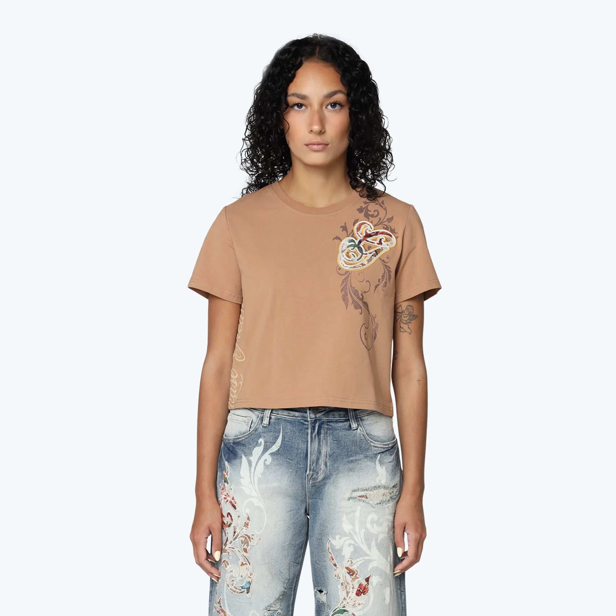 Tapestry Patched T-Shirt - Burro