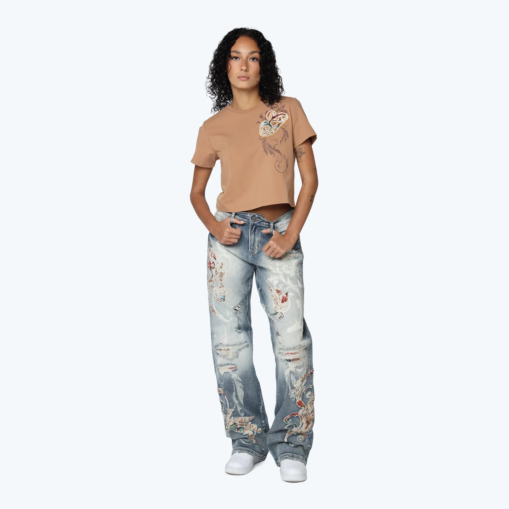 Tapestry Patched T-Shirt - Burro