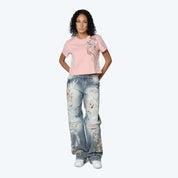 Tapestry Patched T-Shirt - Silver Pink