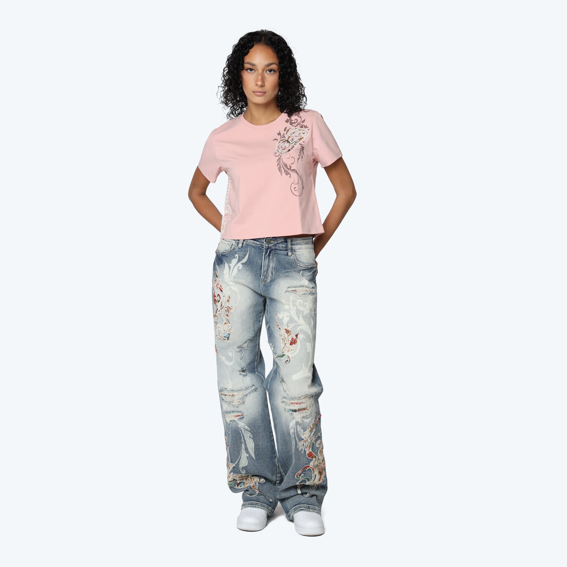 Tapestry Patched T-Shirt - Silver Pink