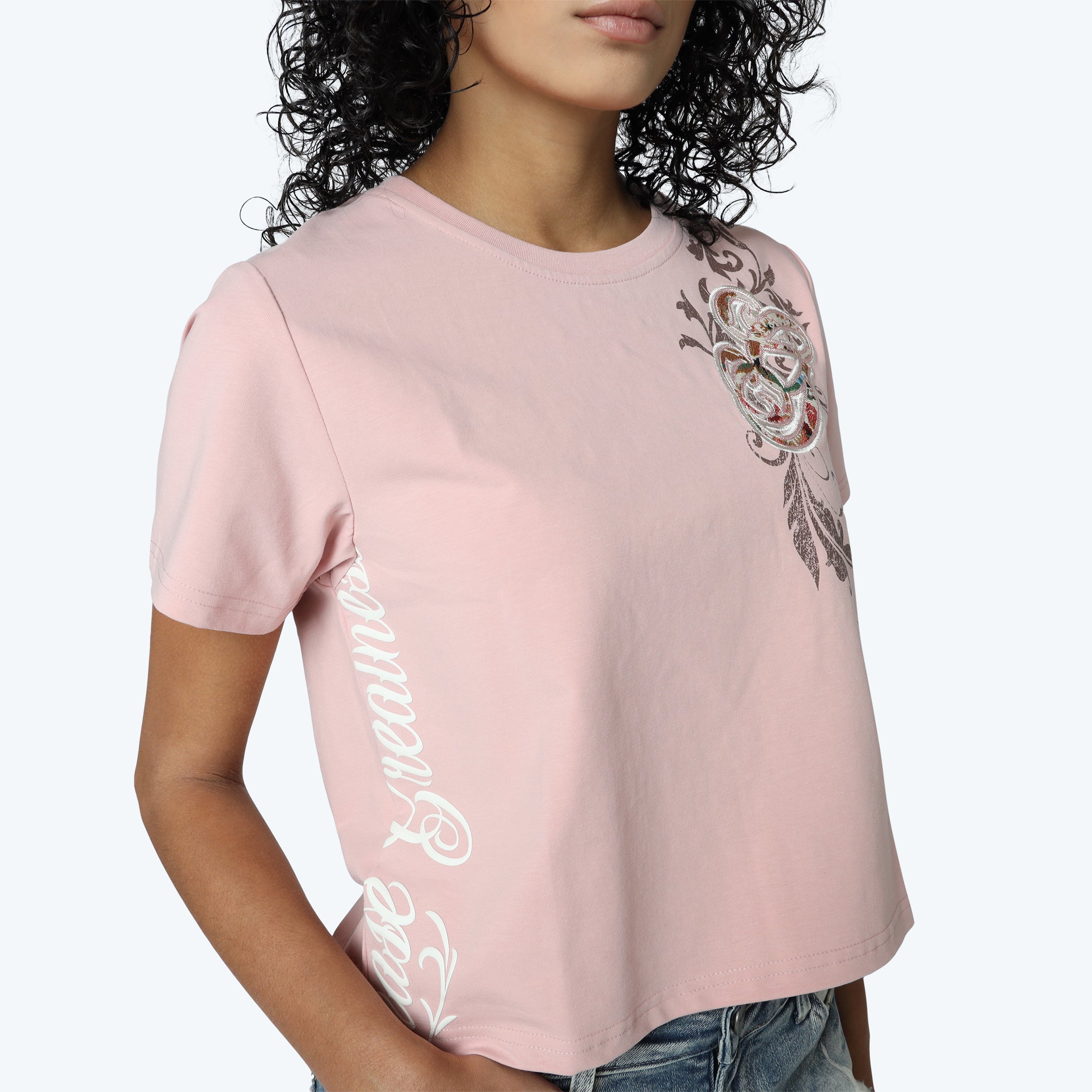 Tapestry Patched T-Shirt - Silver Pink