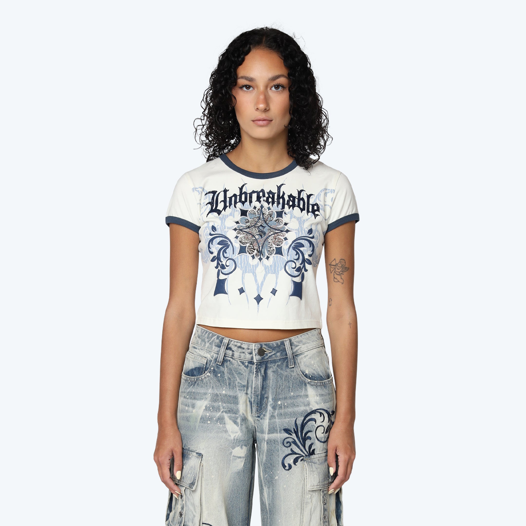 Fitted Tapestry Patched T-Shirt - Chalk