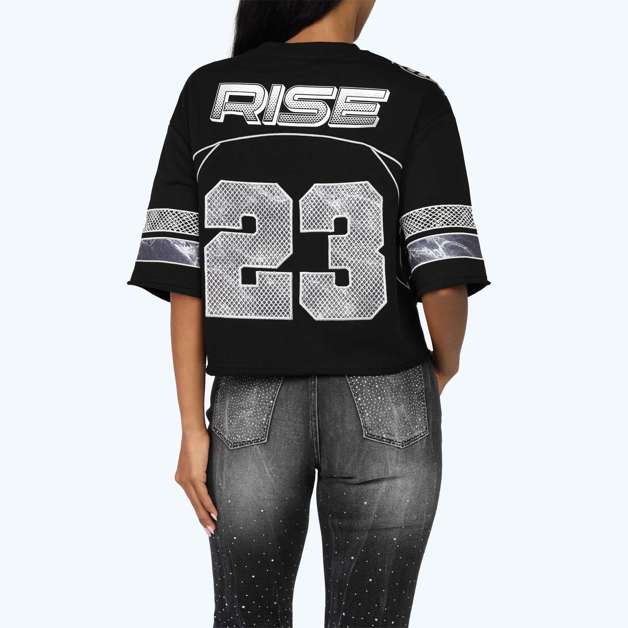 Oversized Boxy Rhinestone Tee - Black