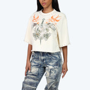 Boxy Tapestry Patched T-Shirt - Turtledove