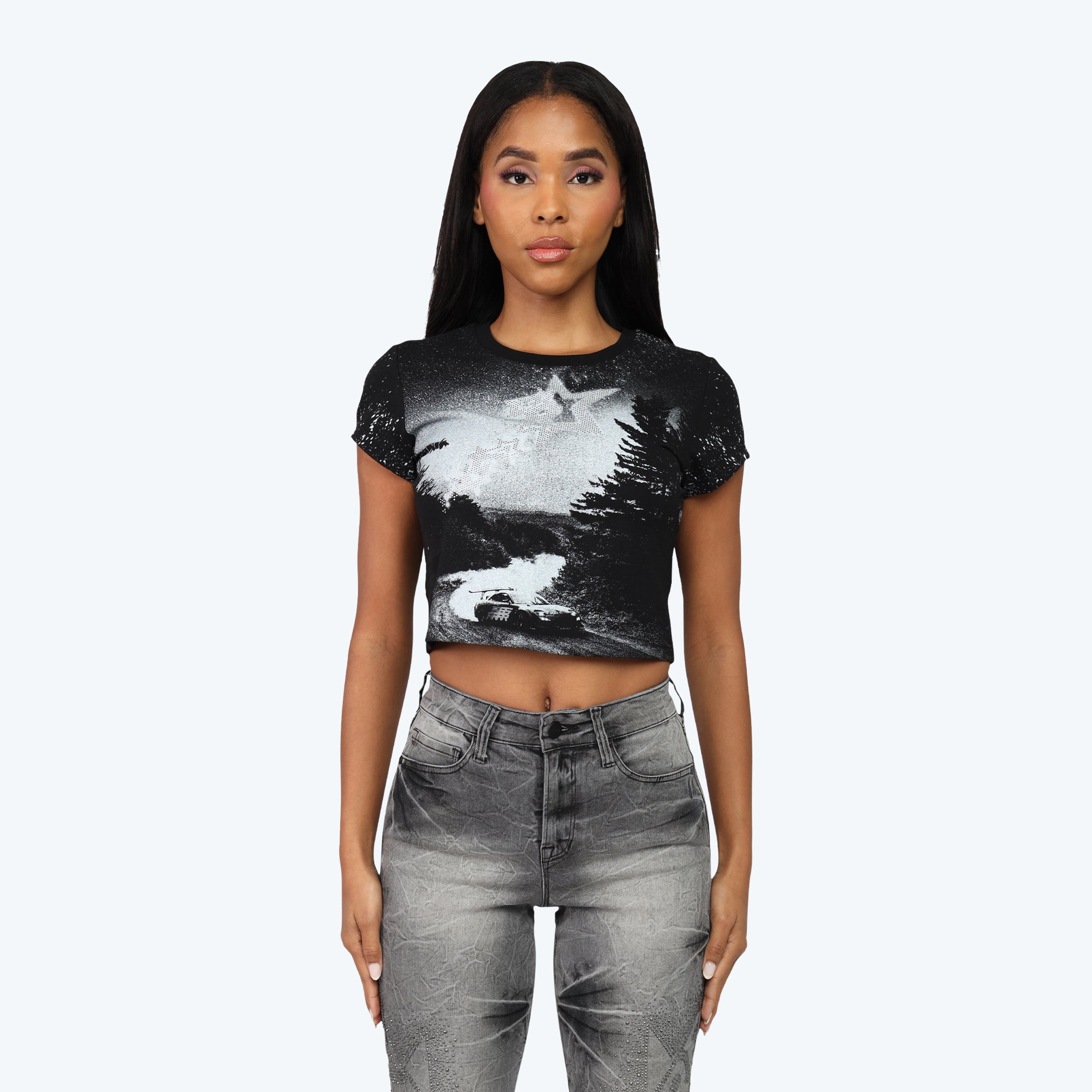 Fitted Rhinestone T-Shirt - Black