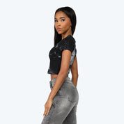 Fitted Rhinestone T-Shirt - Black