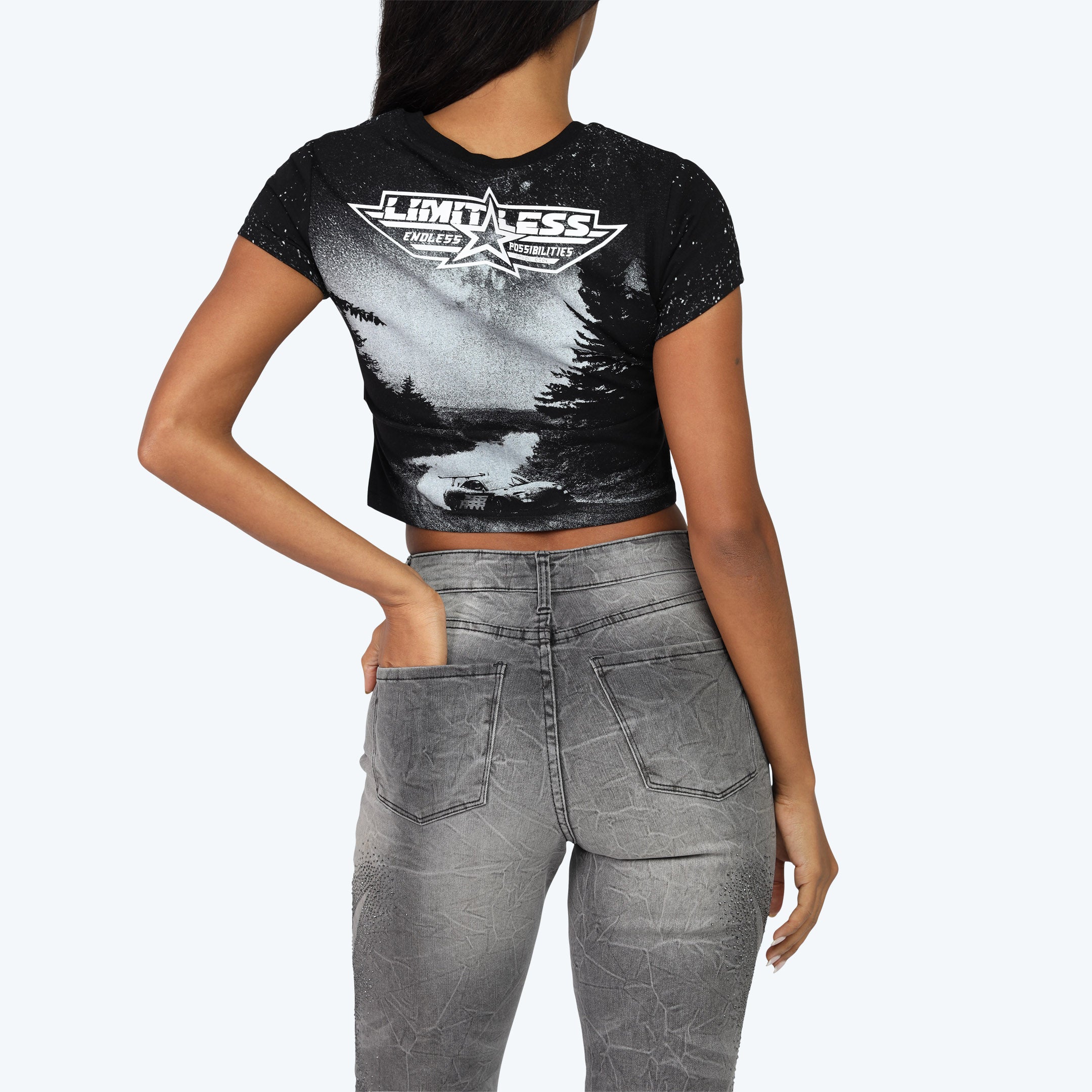 Fitted Rhinestone T-Shirt - Black