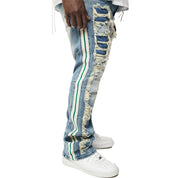 Smoke Rise Big and Tall Big and Tall - Laser Striped Stacked Denim Jeans - Osaka Blue